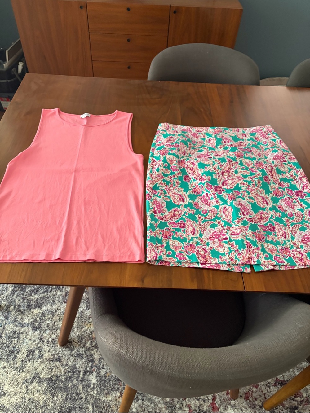 J. Crew Floral Pencil Skirt in Teal and Pink with J.Crew cotton sleeveless top